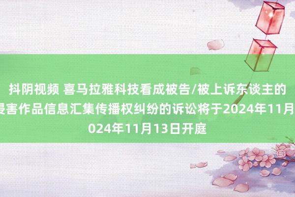 抖阴视频 喜马拉雅科技看成被告/被上诉东谈主的2起波及侵害作品信息汇集传播权纠纷的诉讼将于2024年11月13日开庭