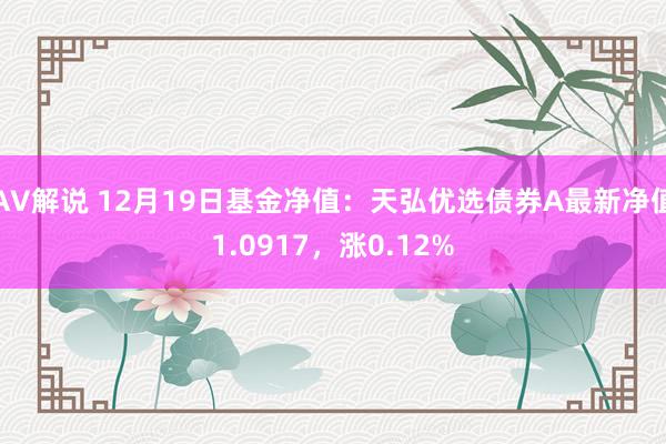 AV解说 12月19日基金净值：天弘优选债券A最新净值1.0917，涨0.12%