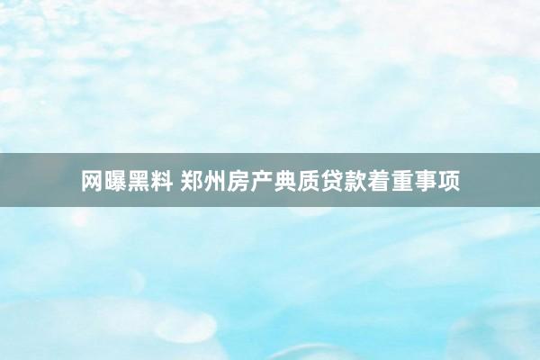 网曝黑料 郑州房产典质贷款着重事项